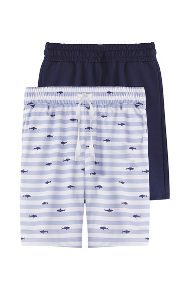 Baby Blue-Navy Blue 2-Pack Boys Cotton Printed Knitted Shorts