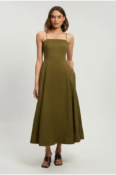 Viscose Linen Woven Maxi Prom Dress