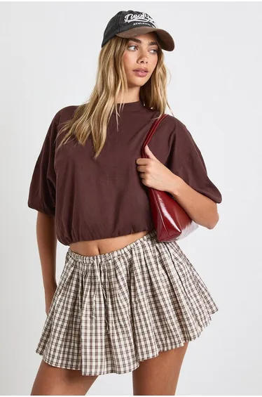 Cotton Elasticated Waist T-Shirt - chocolate