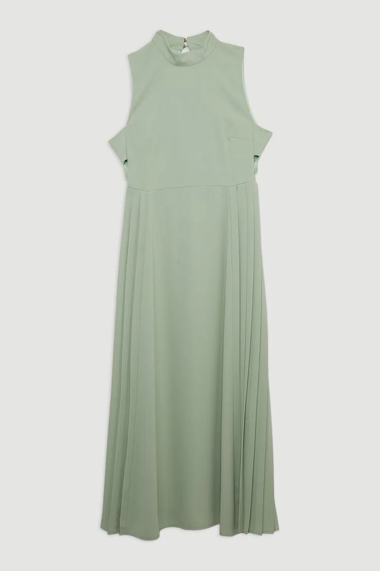 open lace back dress Karen Millen Ivory Soft Tailored Pleated Panel Midaxi Dress UK 12 main image 1