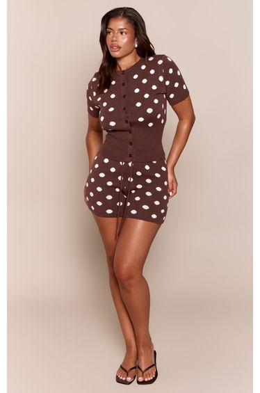 Shape Cream Polkadot Short Sleeve Cinched Cardigan