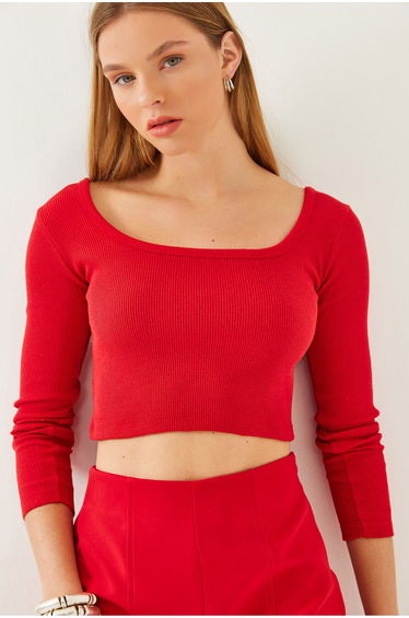 Women's Square Neck Long Sleeve Basic Crop top