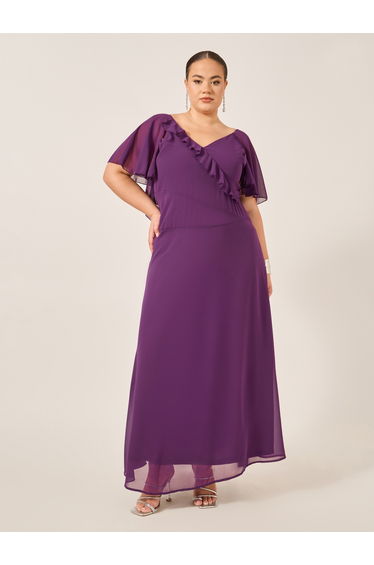 Plus Size Ruffled Wrap Look A-Line Maxi Dress