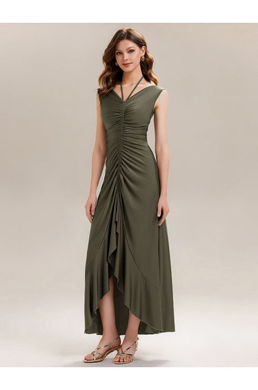 ever JILLIAN|Ruched Asymmetric Hemline High Stretch Evening Dress