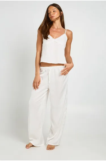 Bridal Lace Detail Satin Cami & Trouser Pyjama Set - white