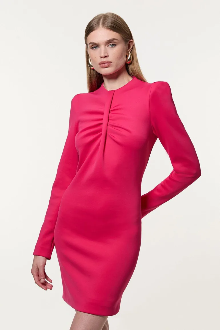 Petite Scuba Drama Twist Detail Woven Mini Dress