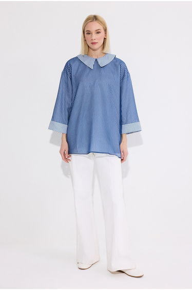 STRIPED TUNIC WITH ORGANZE GARNISH