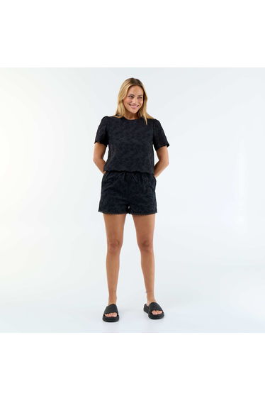 Short-Sleeve Broderie Anglaise Cotton Top BLACK
