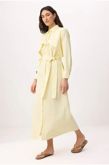Light Yellow Unlined Plain Woven Terrycotton Hijab Dress