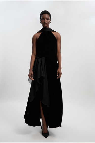 Petite Velvet Cross Front Woven Maxi Dress