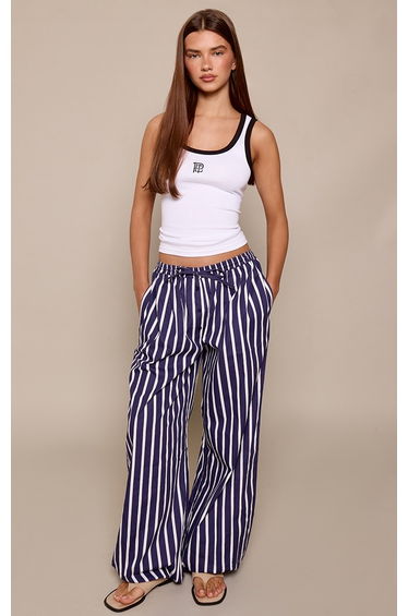 Blue Striped Cotton Boxer Detail Balloon Trousers