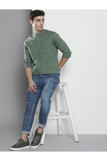 Men Olive Green Regular Fit Solid Shirt