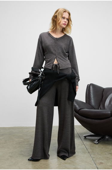GRIMELANGE CAISES Women's Soft and Stretchy Fabric Wide Leg Dark Gray Sweatpants