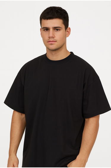 Mens Mock Neck Oversized T-Shirt - Black
