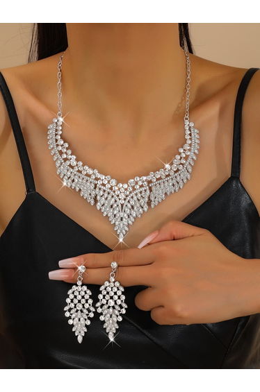 2-Piece Embellished Rhinestone Necklace and Earrings Jewelry Set