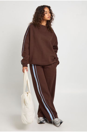 Stripe Detail Straight Leg Jogger - chocolate