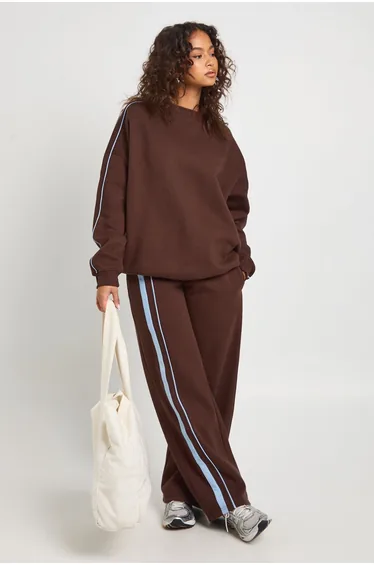 Stripe Detail Straight Leg Jogger - chocolate