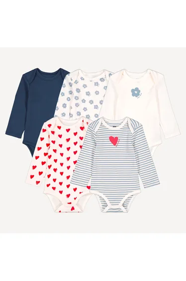 Pack of 5 Bodysuits with Long Sleeves and Cutaway Shoulders