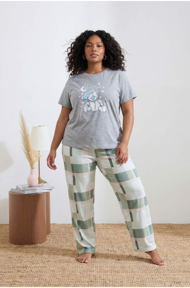 Gray Printed Knitted Pajamas Set