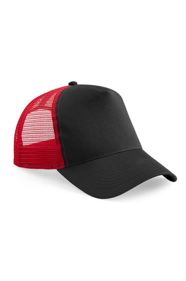 Beechfield Mens Half Mesh Trucker Cap / Headwear - Black/Classic Red