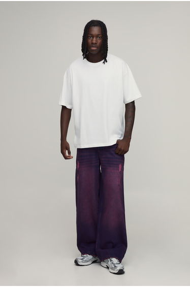 Pink Tinted Baggy Distressed Jeans - pink