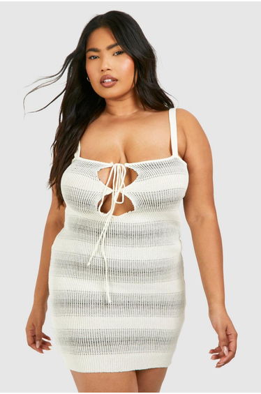 Plus Mini Tie Front Beach Dress - black