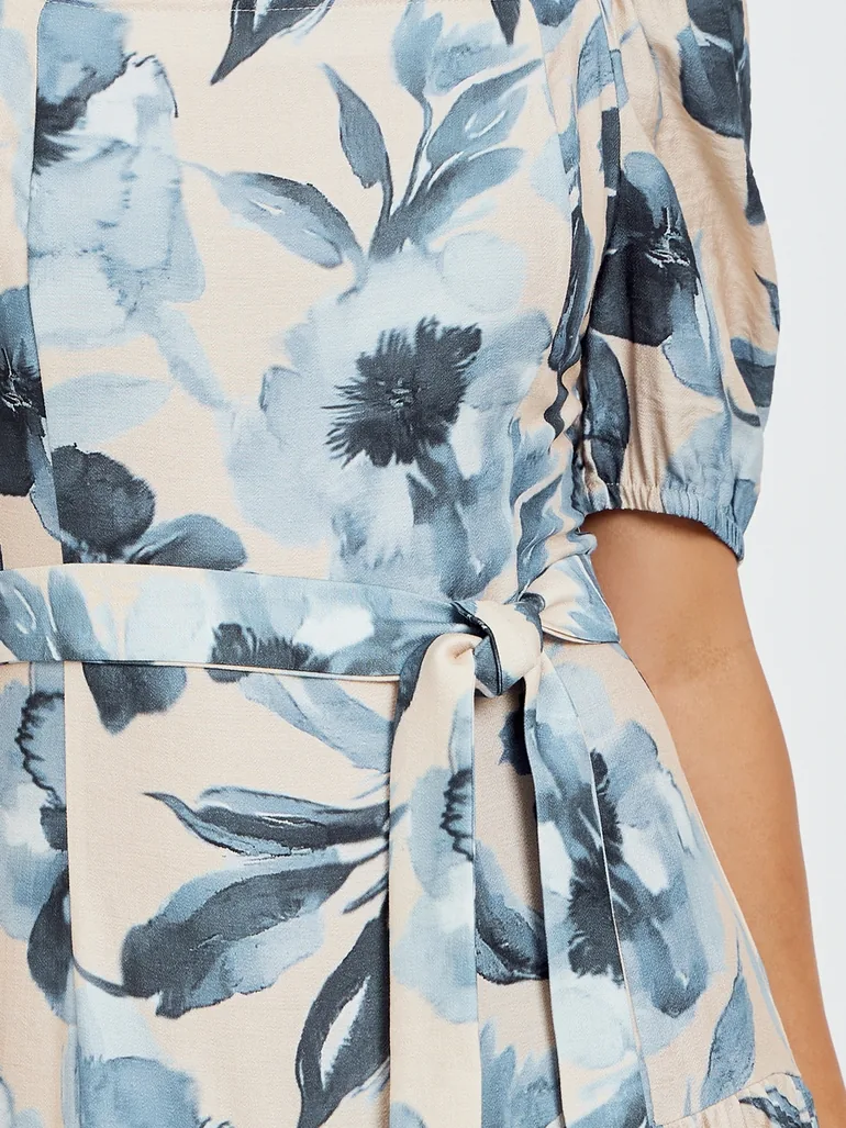 Women Floral Print Puff Sleeve Maxi Dress - 3