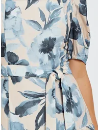 Women Floral Print Puff Sleeve Maxi Dress - 3