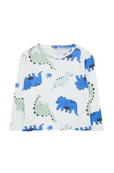 White Boy Dinosaur Patterned Crew Neck Cotton Knitted T-Shirt