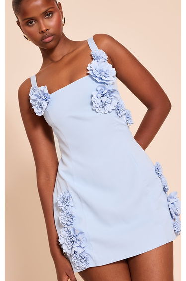 Light Blue Floral Detail Shift Dress