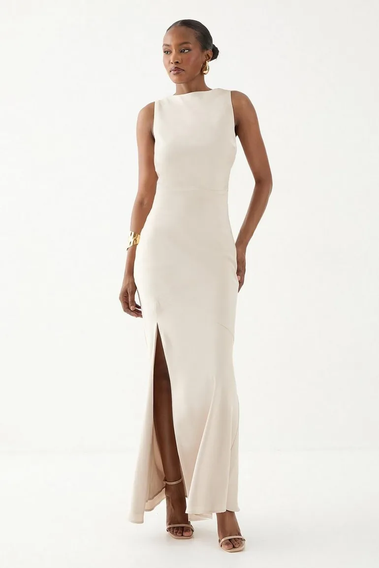 high back bridesmaid dresses Cross-Tie Back High-Waist Pleated V-Neck Bridesmaid Dress
