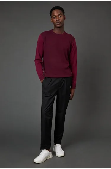 Burgundy Jacquard Crew Neck Jumper