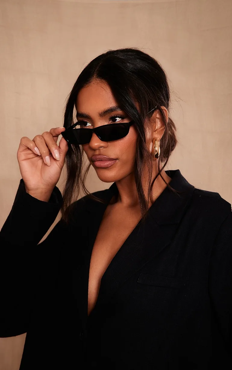 Black Slim Rectangular Lense Sunglasses