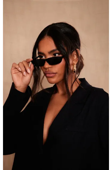 Black Slim Rectangular Lense Sunglasses