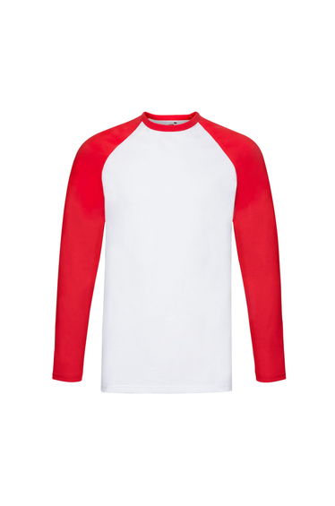 Fruit of the Loom Mens Contrast Long-Sleeved Baseball T-Shirt - White/Red