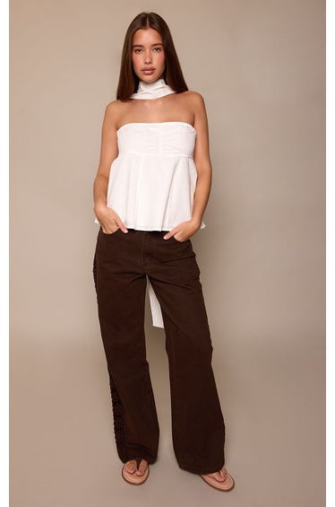 White Linen Bandeau Scarf Detail Top