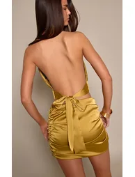 Chartreuse Ruched Drape Mini Skirt - 2