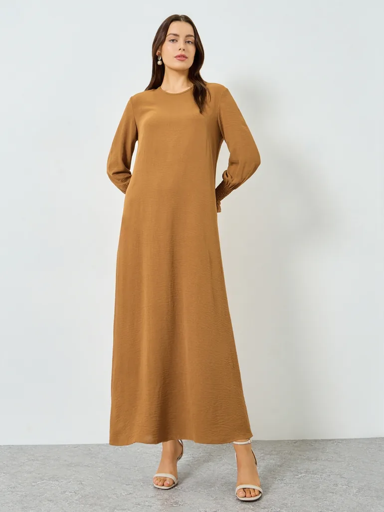 tan a line dress Bella Linen Dress Tan Tan / M