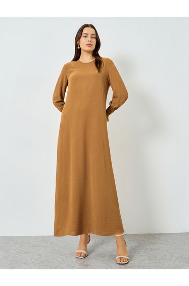 Tan Textured A-Line Maxi Dress