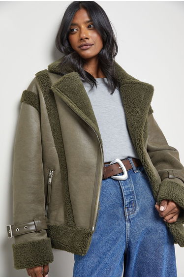 Wool Lined Shearling Biker Jacket
