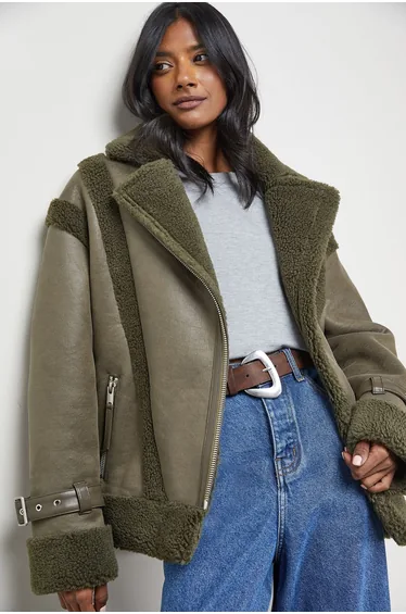 Wool Lined Shearling Biker Jacket