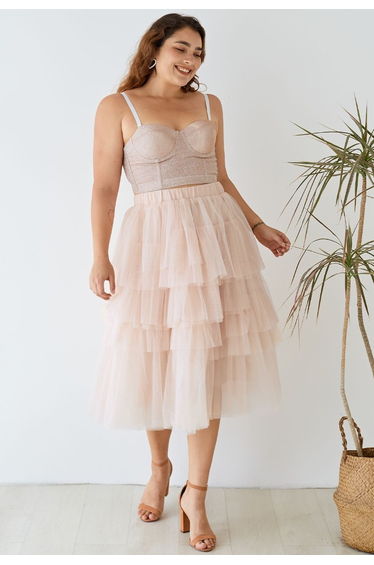 Dazzling Shiny Bustier Crop Top in Apricot