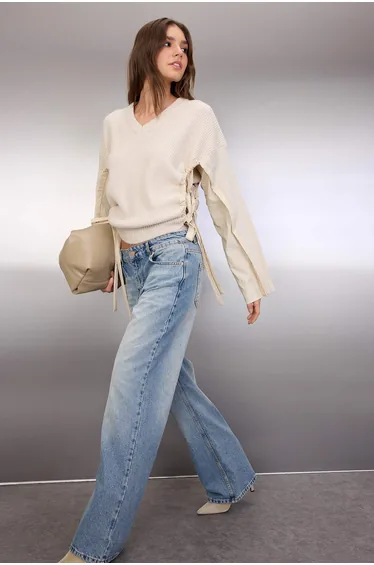 Stone Soft Texture Wide Mold Shirt Garnish Knitwear Sweater