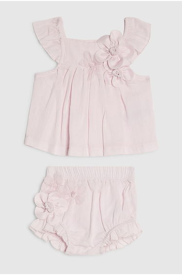 Baby Girls Pink Smock 3d Flower Top Set