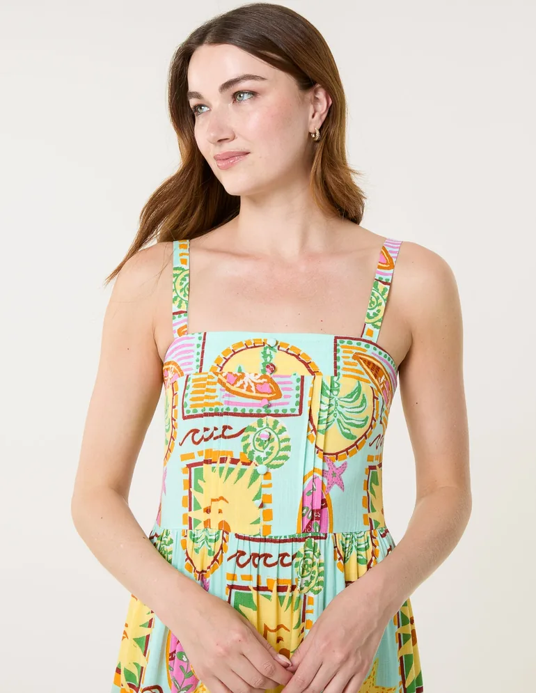 Tropical Print Strappy Maxi Dress - 6