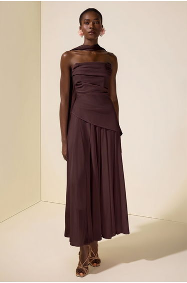 Solid Off-Shoulder Tie-Up Midi Dress