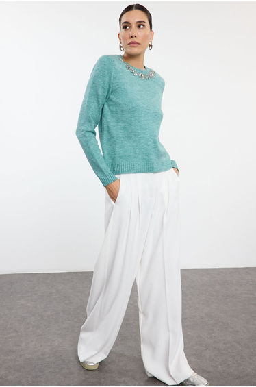Mint Soft Texture Stone Detailed Knitwear Sweater