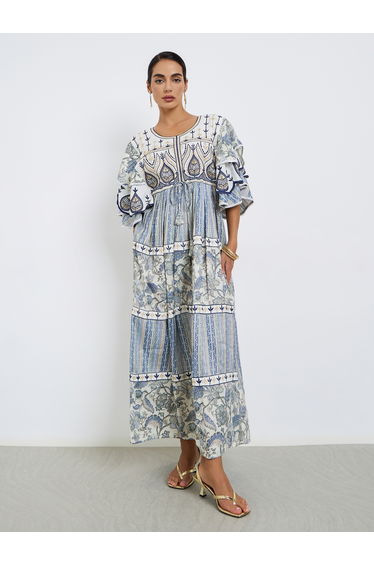 Embroidered A-Line Jellabiya with Drawstring