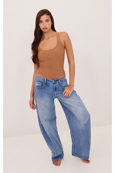 Almond Polyamide Scoop Neck Vest Top