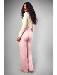 بنطلون رياضي بأرجل مستقيمة بطبعة شعار لون زهري  - 1